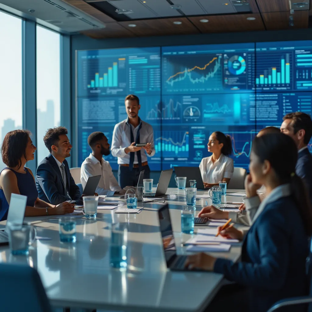 Consultores de Azul Celestial en una reunión estratégica con clientes