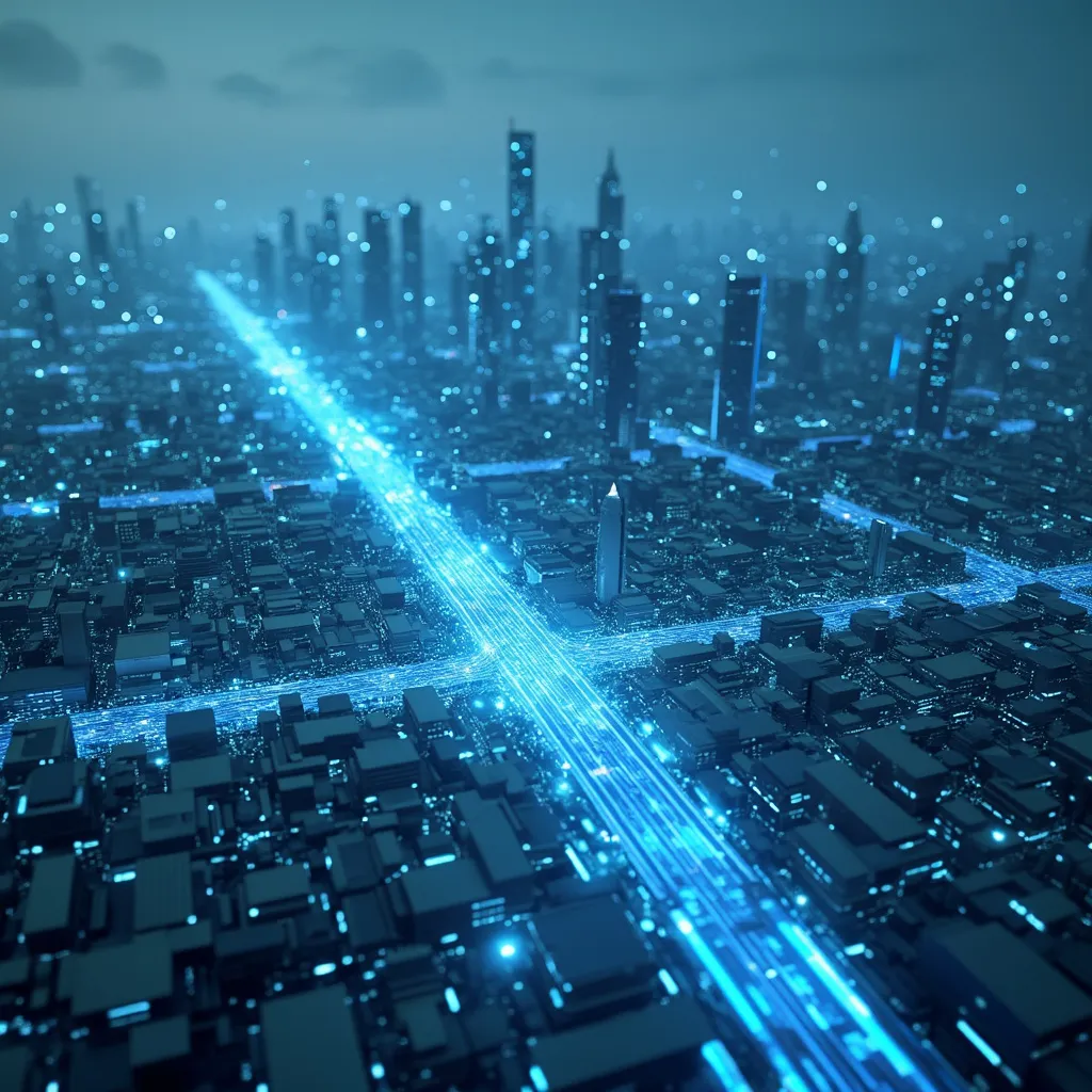 Vista aérea de una ciudad inteligente y conectada, simbolizando el futuro